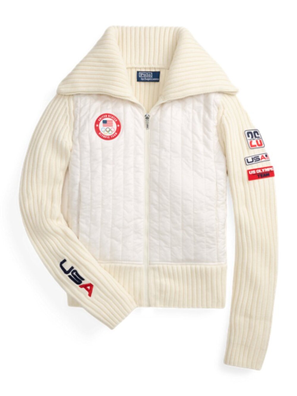 Polo Ralph Lauren Team USA Hybrid Wool Full-Zip Sweater Cream XXL